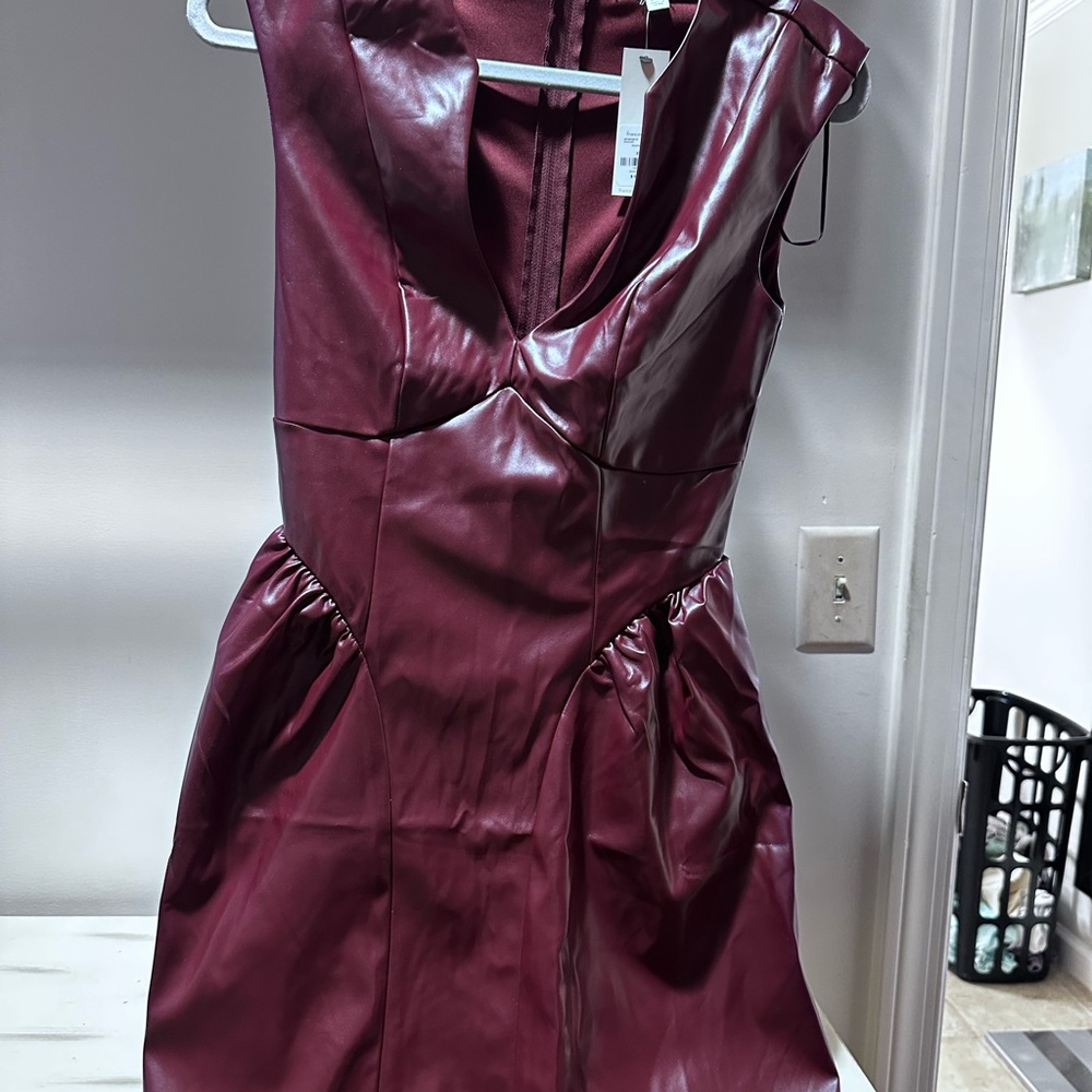 Francesca's Collections Faux Leather Mini Dress - Wine
